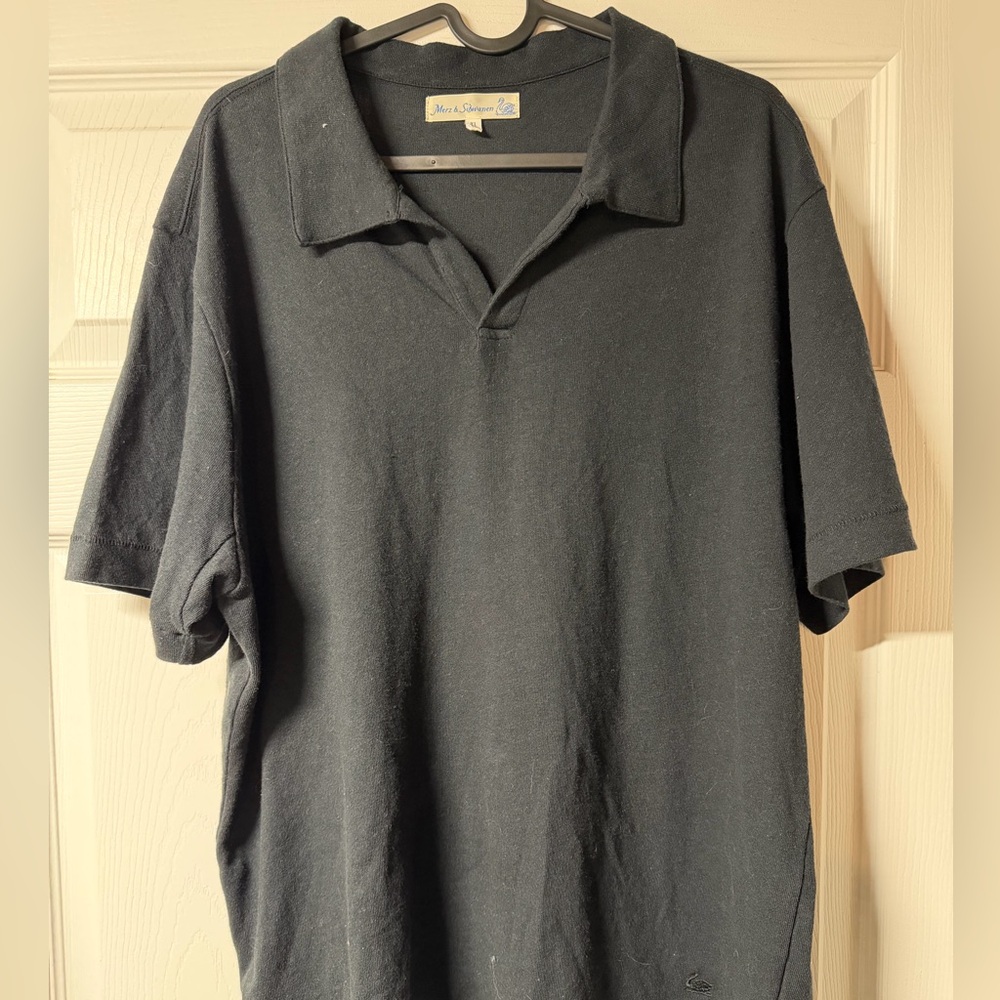 Merz B Schwanen Black Polo with Johnny Collar